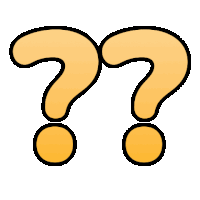 a pair of yellow question marks with circles around them on a white background