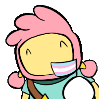 a cartoon character with a pink hat and a transgender flag around his mouth