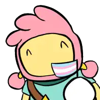 a cartoon character with a pink hat and a transgender flag around his mouth