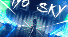 a person is standing in front of a sign that says no sky