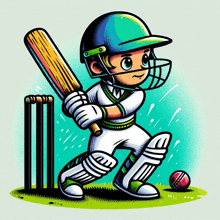 a cartoon illustration of a cricket player wearing a helmet
