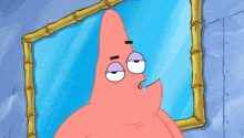 patrick star from spongebob squarepants looking at himself in a mirror