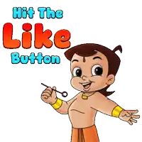 a cartoon character with the words hit the like button on the bottom