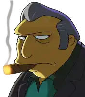 a cartoon character smoking a cigar with a serious look on his face