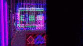 a neon sign that says ' e ' on it in a dark room