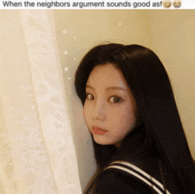 a picture of a girl with the caption when the neighbors argument sounds good
