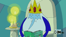 a cartoon character reading a book called all the delicious cake saga