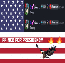a banner that says prince for presidency with an eagle on it