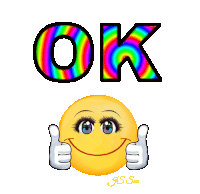 a smiley face is giving a thumbs up in front of the word ok