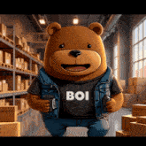 a teddy bear wearing a shirt that says boi