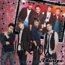a group of young men standing next to each other with the words " i love you " written in the middle