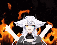 a girl with horns and a shirt that says nemi