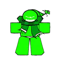 a green cartoon character with a scarf around his neck and a hat .