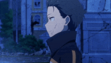 a cartoon character with a smirk on his face is standing in front of a building