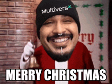 a man wearing a multiverse hat is holding a bell