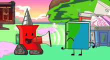 a cartoon scene with a danger zone sign