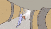a drawing of a person walking through a hallway