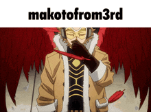 a picture of hawks from my hero academia with the words makotofrom3rd above him