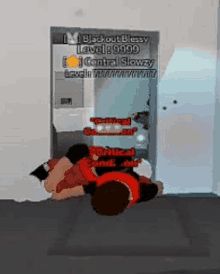a cartoon character is laying on a bed in a room with a door .