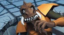 a cartoon character with a very large mouth and sharp claws