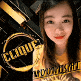 a woman is standing in front of a sign that says moonlight