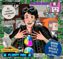a cartoon of a man with a sticker that says " my computer understands me "