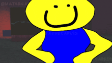 a yellow cartoon character with a blue shirt and a yellow face