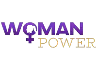 a purple and gold logo for woman power with a female symbol