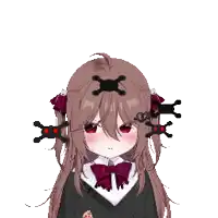 a pixel art of a girl with red eyes and a bow tie