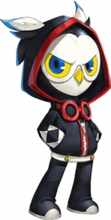 a cartoon owl wearing a hooded jacket and glasses
