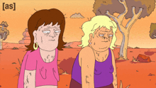 a cartoon of two women standing next to each other with the word [ as ] on the bottom right