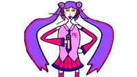 a drawing of a girl holding a microphone with the letter me on her vest