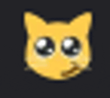 a close up of a yellow cat 's face with big eyes on a black background