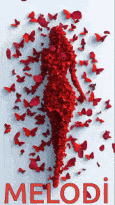 a poster for melodi shows a woman made out of butterflies