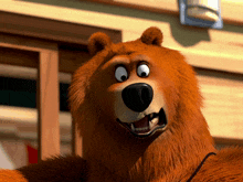 a close up of a cartoon bear 's face with big eyes