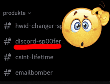 a yellow smiley face is standing in front of a list of hashtags including hwid-changer sp