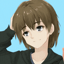 a close up of a person 's face with a hand on their head