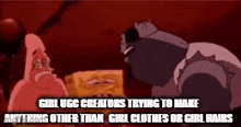 spongebob and patrick are standing next to each other in a cartoon and talking to each other .