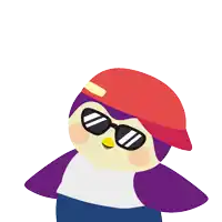 an illustration of a penguin wearing sunglasses and a red hat with the words let 's party below it