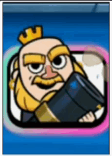 a cartoon king with a crown on his head is holding a cannon in his hand .