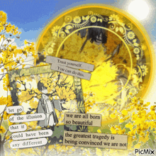 a picture of a man surrounded by yellow flowers with a quote that says " trust yourself you can do this "