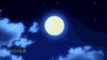 a pixel art of a full moon with the name aliabdi written below it