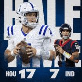 a football player holding a ball with the number 17 on it
