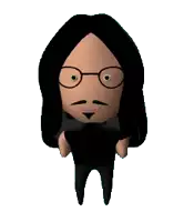a cartoon drawing of a man with long hair and glasses
