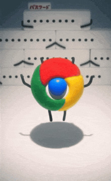 a google logo with arms and legs is standing in front of a sign that says password