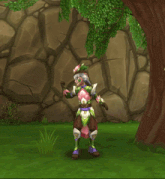 a cartoon character is standing under a tree with a glowing light behind him