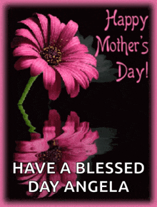 a happy mother 's day card with pink flowers and the name angela