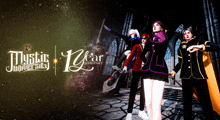 a group of people are standing in front of a sign that says mystic juniper silaj 12 year anniversary