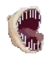 a pixel art of a shark 's mouth open