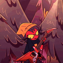 a cartoon character is holding a guitar with the letter u on it
